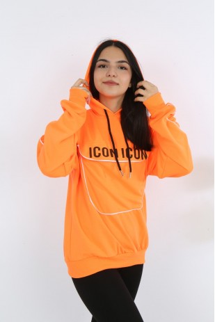 Kız Çocuk Yazı Baskılı Kapüşonlu Cepli Sweatshirt