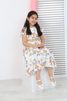 Kız Çocuk Çiçek Desenli Şifon Elbise