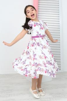Kız Çocuk Çiçek Desenli Şifon Elbise
