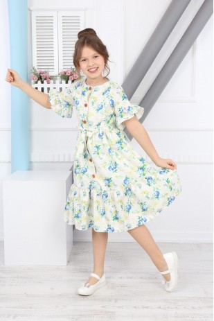 فستان بناتي مزين بحزام ونقشة زهور