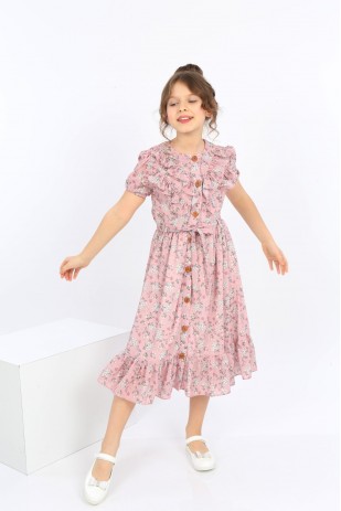 فستان شيفون بحزام للفتيات