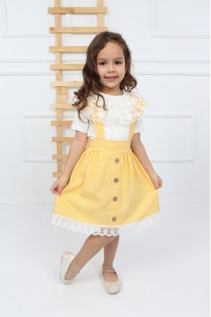 Gelbes Badini-Spitzenträgerkleid für Mädchen