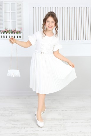 Плиссированное платье-мешок с поясом для девочки