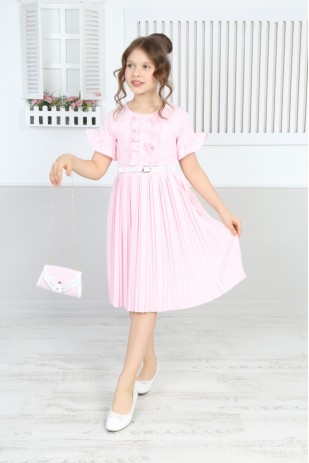 فستان بناتي بحزام وحقيبة مطوي