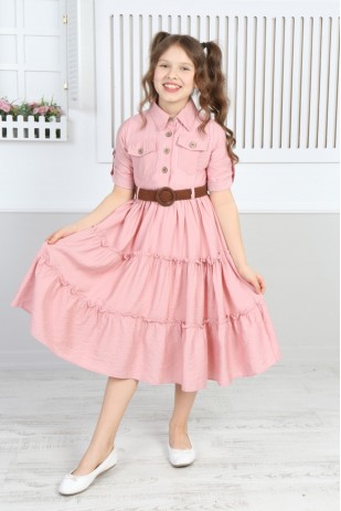 فستان بناتي بجيب وحزام