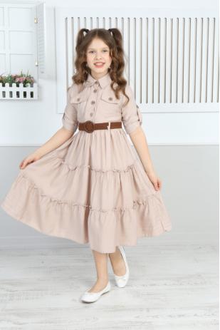 فستان بناتي بجيب وحزام