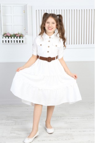 فستان بناتي بجيب وحزام