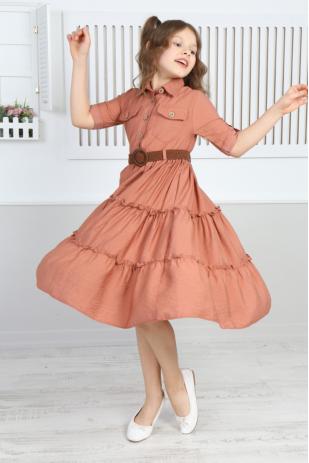 فستان بناتي بجيب وحزام