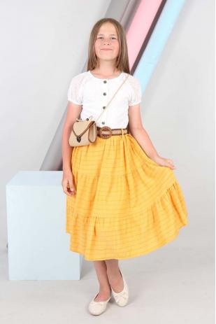 Платье на пуговицах с поясом и двухцветная сумка