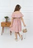 Girls Pink Bag Neck Button Dress with Bag