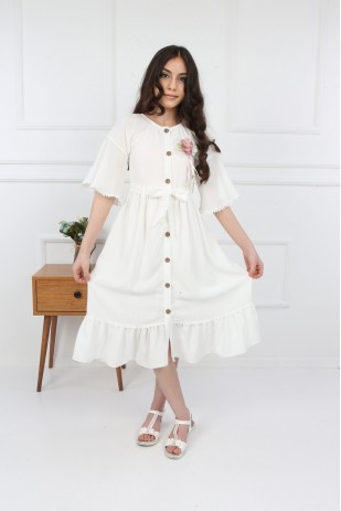 فستان دانتيل بتنورة بحزام وأزرار