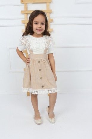 Бежевое платье с кружевными бретелями Badisi для девочек