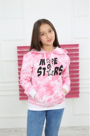 Kız Çocuk Pembe Batik Desen Sweatshirt