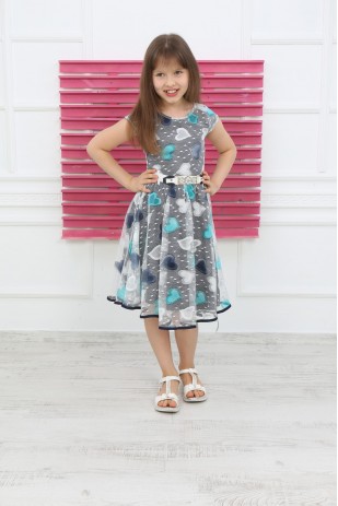 فستان بناتي من الدانتيل باللون الأزرق الداكن على شكل قلب