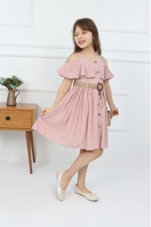 Rosafarbenes Neckholder-Knopfkleid für Mädchen