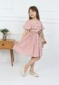 Girls Pink Bag Neck Button Dress with Bag