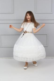 Dantelli Ortası Tüllü Kolyeli Elbise