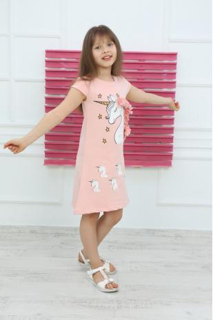 Kız Çocuk Pembe Bakılı Elbise
