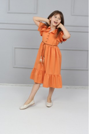 Платье с веревочным поясом, пуговицами спереди и манжетами