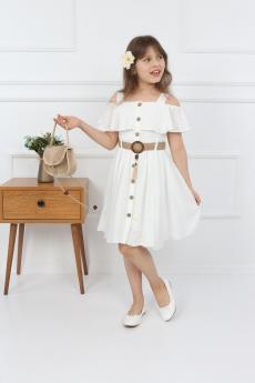 Kız Çocuk Çantalı Boydan Düğmeli Elbise