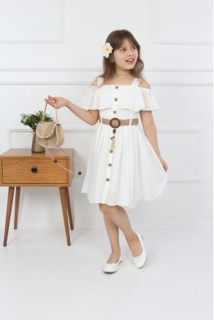 فستان هالتر بأزرار للفتيات مع حقيبة