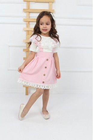 Rosafarbenes Badi-Spitzenträgerkleid für Mädchen