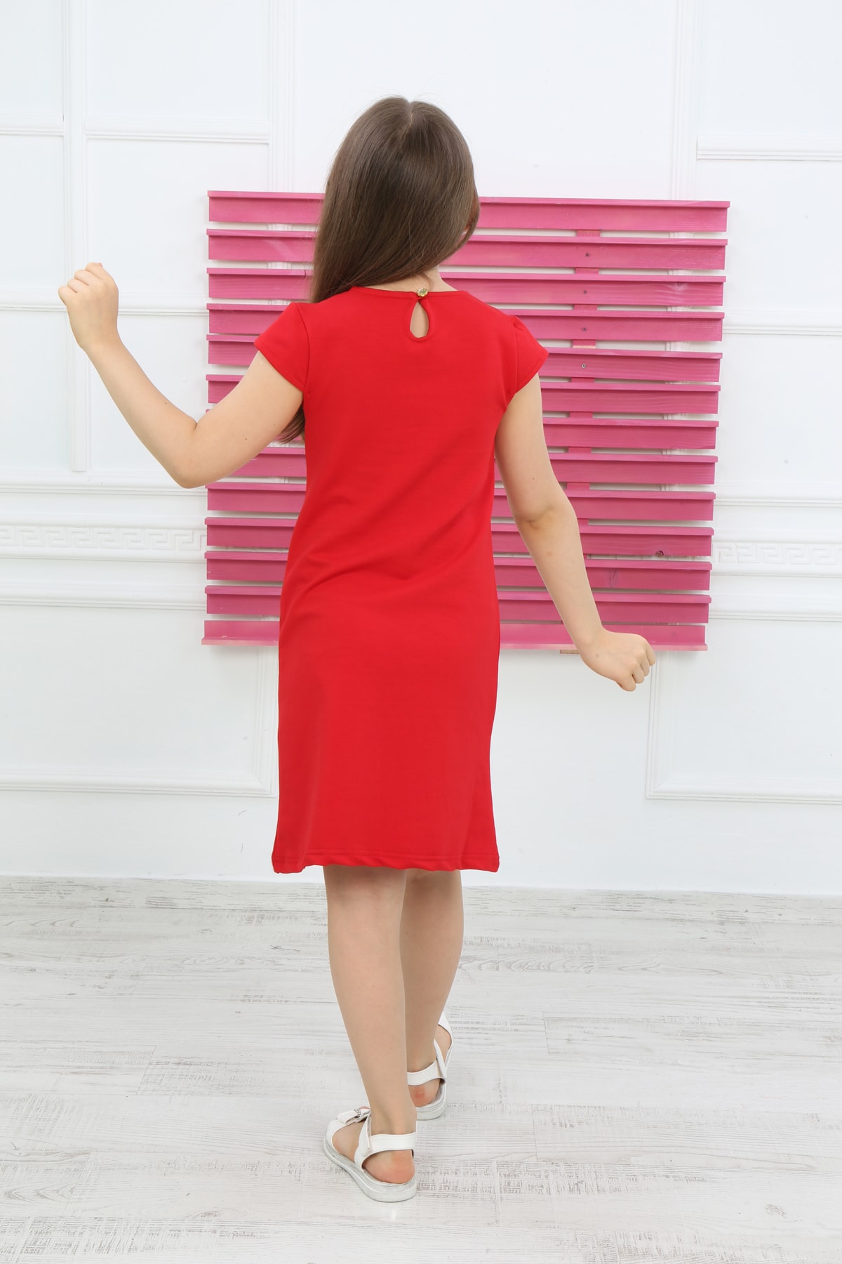 Rotes, bedrucktes Unicol-Kleid für Mädchen