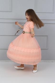 Dantelli Ortası Tüllü Kolyeli Elbise