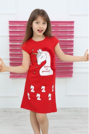 Rotes, bedrucktes Unicol-Kleid für Mädchen