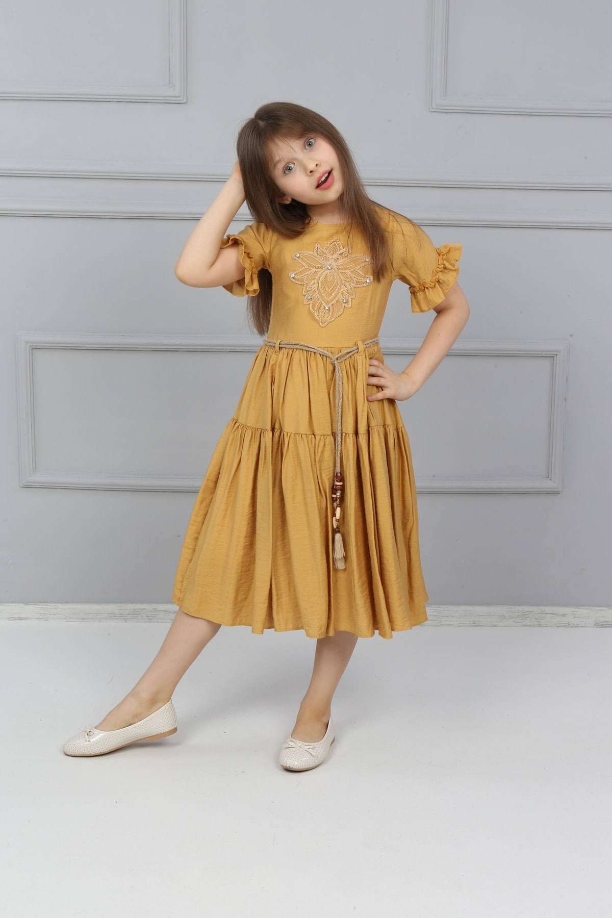 Girls Lace Front Stone Dress