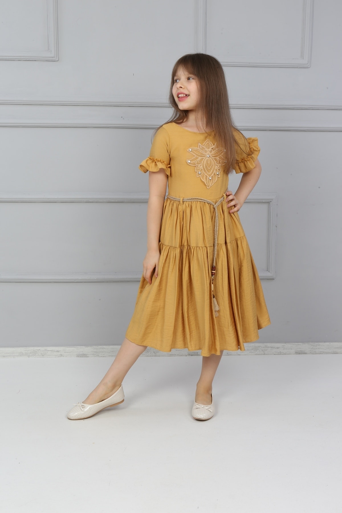 Girls Lace Front Stone Dress