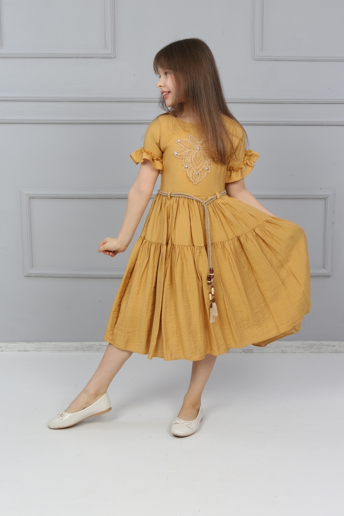 Girls Lace Front Stone Dress
