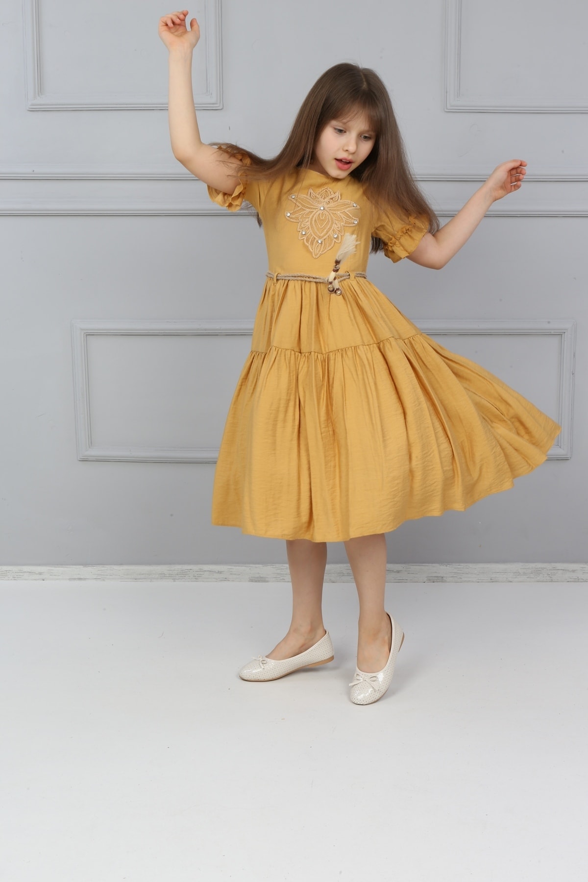 Girls Lace Front Stone Dress