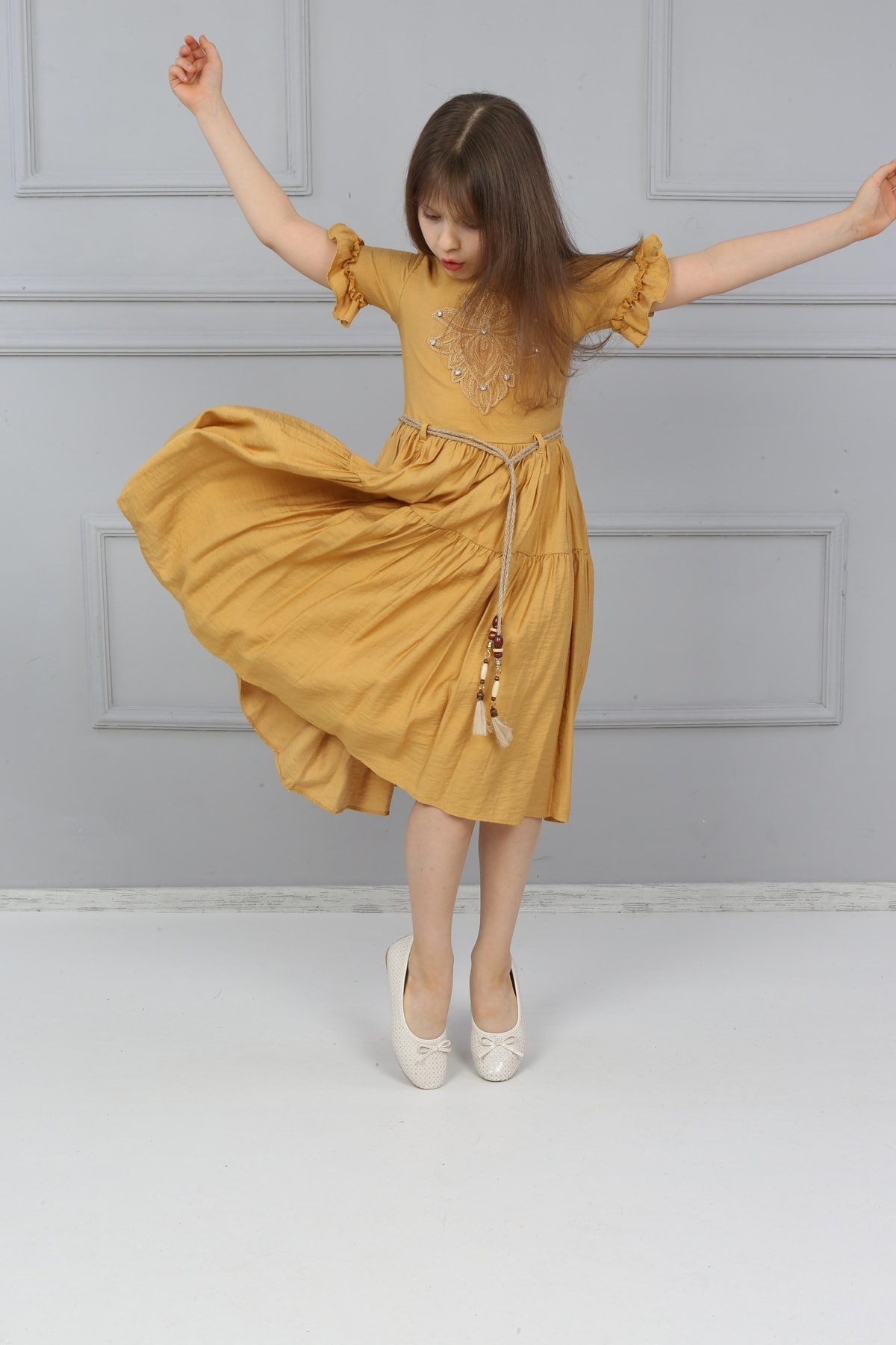 Girls Lace Front Stone Dress