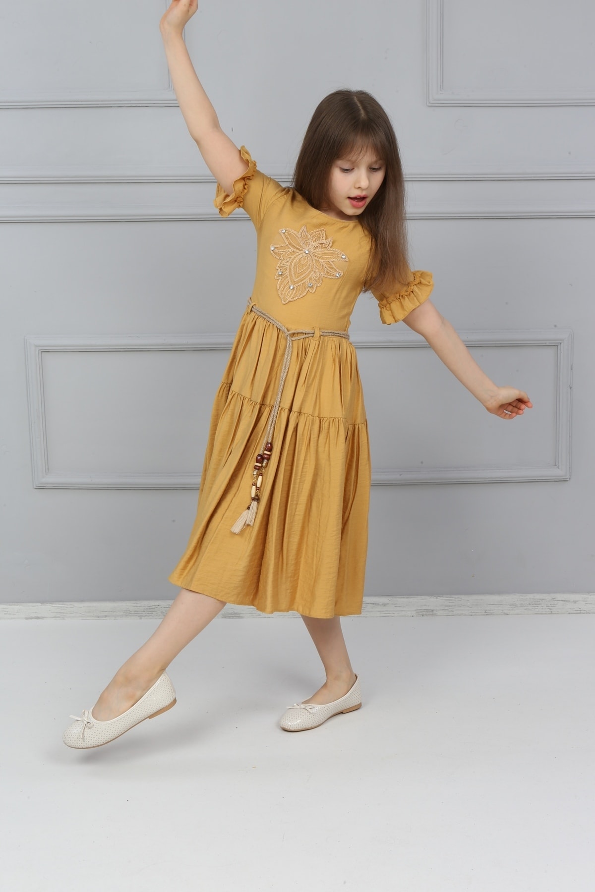 Girls Lace Front Stone Dress