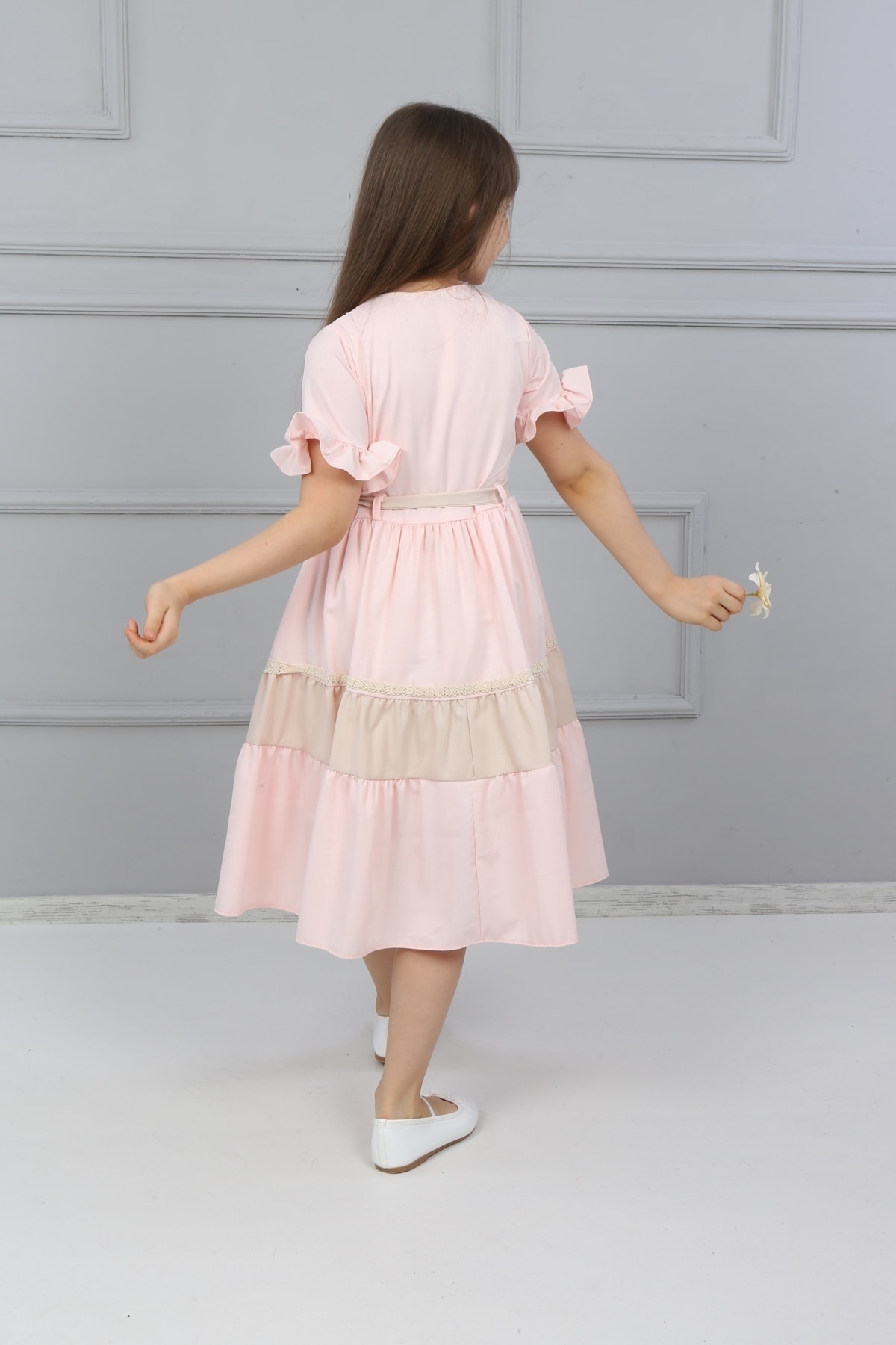 Girls Pink Full-length Buttoned Dress