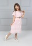 Girls Pink Belted Lace Dress