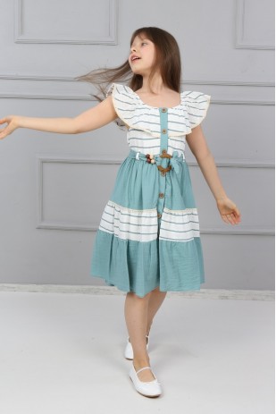 فستان هالتر مزين مخطط للفتيات