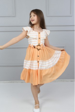 Gelb gestreiftes, verziertes Neckholder-Kleid für Mädchen