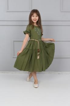 Kız Çocuk Yeşil Önü Dantelli Taşlı Elbise