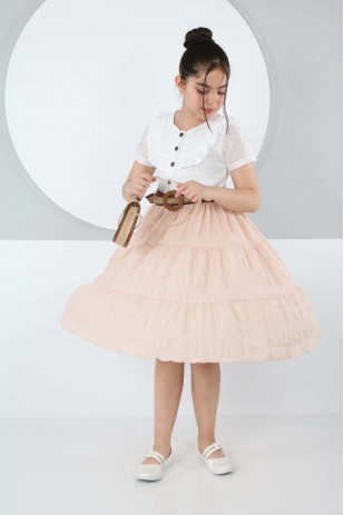 Zweifarbiges Kleid mit Taschengürtel und Knöpfen vorne