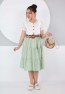 Belt Front Buttoned Double Color Dress with Bag