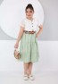 Belt Front Buttoned Double Color Dress with Bag