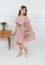 Girls Pink Bag Neck Button Dress with Bag