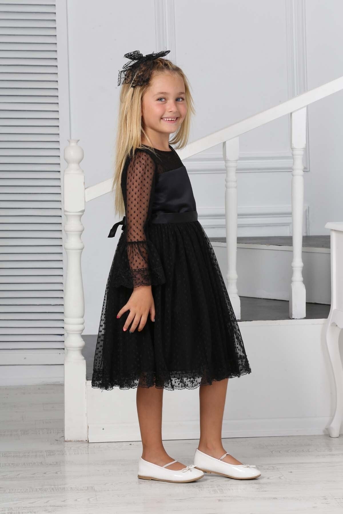 LACE BUCKLE BELTED PRINCESS CLIPPED DRESS