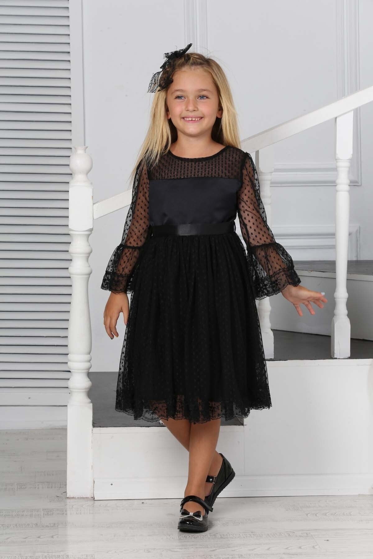 LACE BUCKLE BELTED PRINCESS CLIPPED DRESS