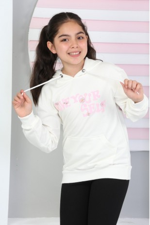 LOVE YOUR SELF BASKILI KAPŞONLU SWEATSHİRT