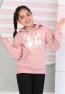 İKİ İPLİK ŞARDANSUZ TAVŞAN BASKILI KAPŞONLU CEPLİ SWEATSHİRT