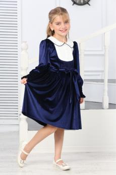 KUŞAKLI ÖNÜ BEYAZ GARNİLİ KADİFE ELBİSE