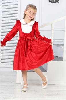 KUŞAKLI ÖNÜ BEYAZ GARNİLİ KADİFE ELBİSE